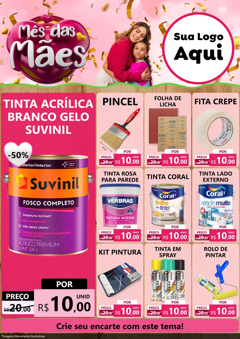 Modelo de Encarte para Encarte A4 Vertical com o tema Mês das Mães para Tintas e Ferramentas