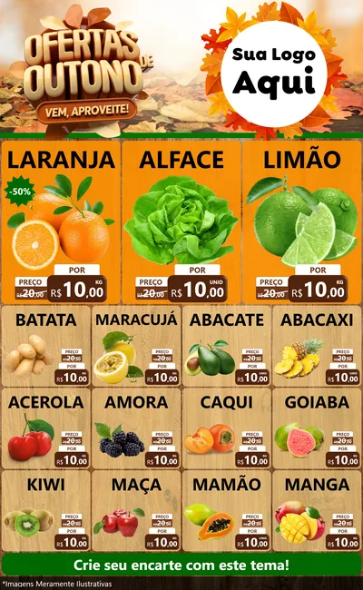 Modelo de Encarte para Encarte Grande com o tema Ofertas de Outono - Vem, Aproveite! para Hortifrúti