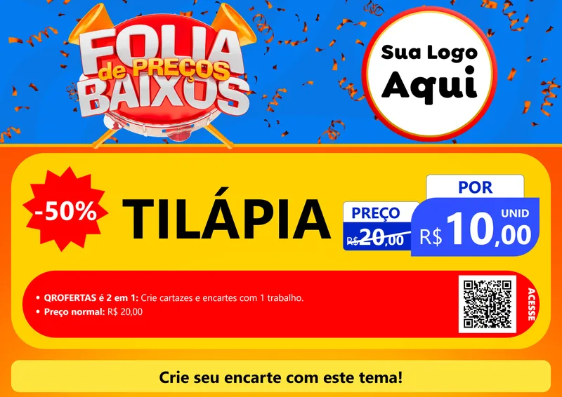 Modelo de Cartaz para Cartaz A4 Horizontal com o tema Folia de Preços Baixos para Peixaria