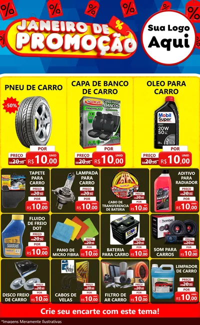 Modelo de Encarte para Encarte Grande com o tema Janeiro de Promoção para Auto peças