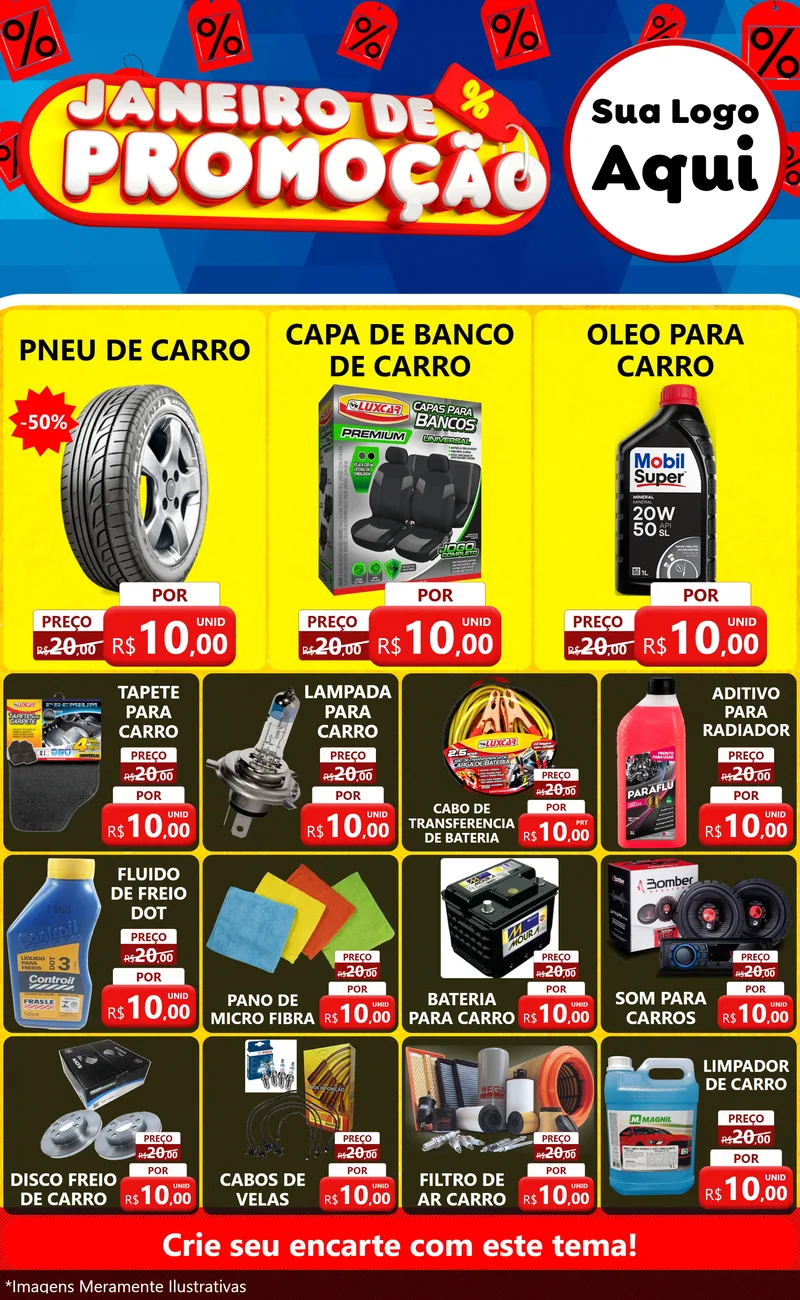 Modelo de Encarte para Encarte Grande com o tema Janeiro de Promoção para Auto peças