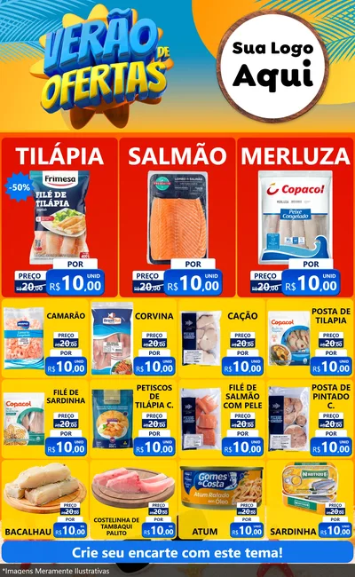 Modelo de Encarte para Encarte Grande com o tema Verão de Ofertas para Peixaria