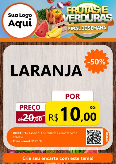 Modelo de Cartaz para Cartaz A4 Vertical com o tema Frutas e Verduras Final de Semana para Hortifrúti