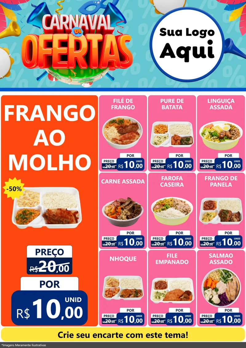 Modelo de Encarte para Encarte A4 Vertical com o tema Carnaval de Ofertas para Restaurante