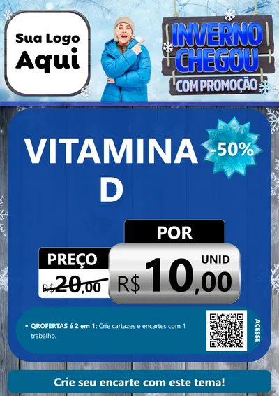 Modelo de Cartaz para Cartaz A4 Vertical com o tema Inverno Chegou Com Promoção para Farmácia