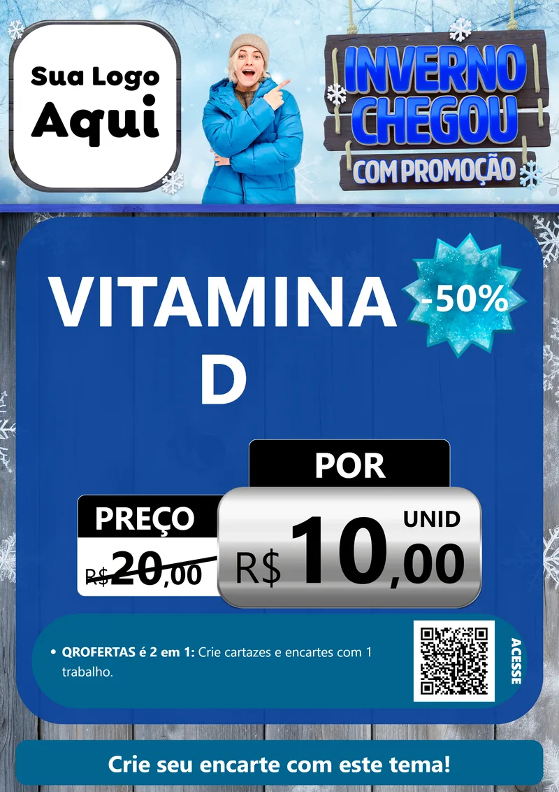 Modelo de Cartaz para Cartaz A4 Vertical com o tema Inverno Chegou Com Promoção para Farmácia