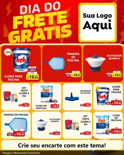 Modelo de Rede Social para Feed Instagram com o tema Dia do Frete Grátis para Produtos para Piscina