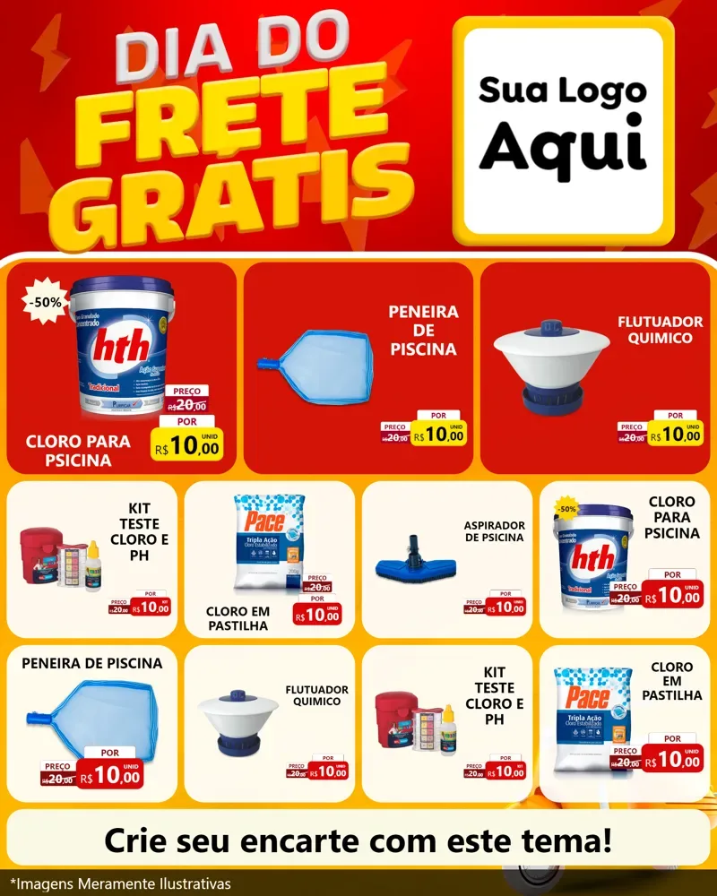 Modelo de Rede Social para Feed Instagram com o tema Dia do Frete Grátis para Produtos para Piscina