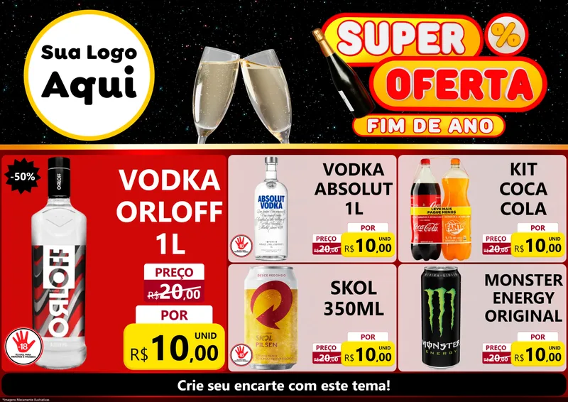 Modelo de Encarte para Encarte A4 Horizontal com o tema Super Oferta Fim de Ano para Distribuidora de bebidas