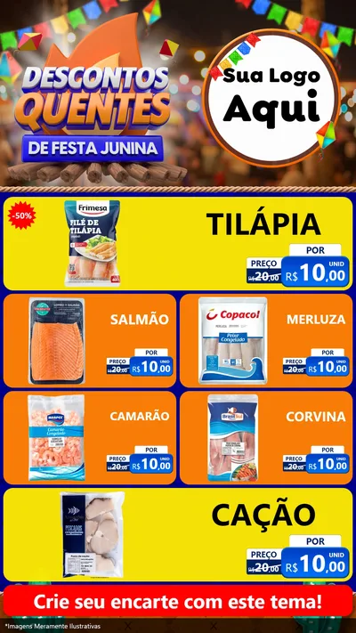 Modelo de TV para TV Vertical com o tema Descontos Quentes de Festa Junina para Peixaria