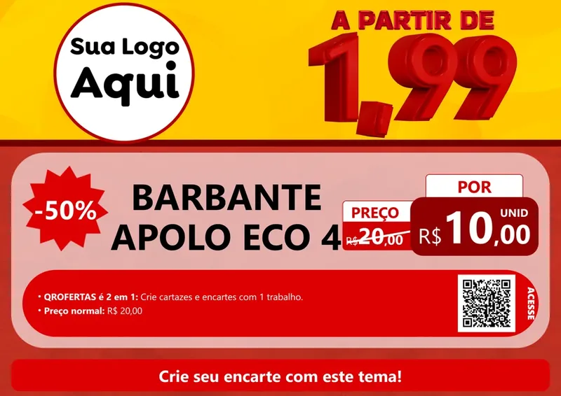 Modelo de Cartaz para Cartaz A4 Horizontal com o tema A Partir de Um e Noventa e Nove - 1,99 para Armarinho e Aviamentos