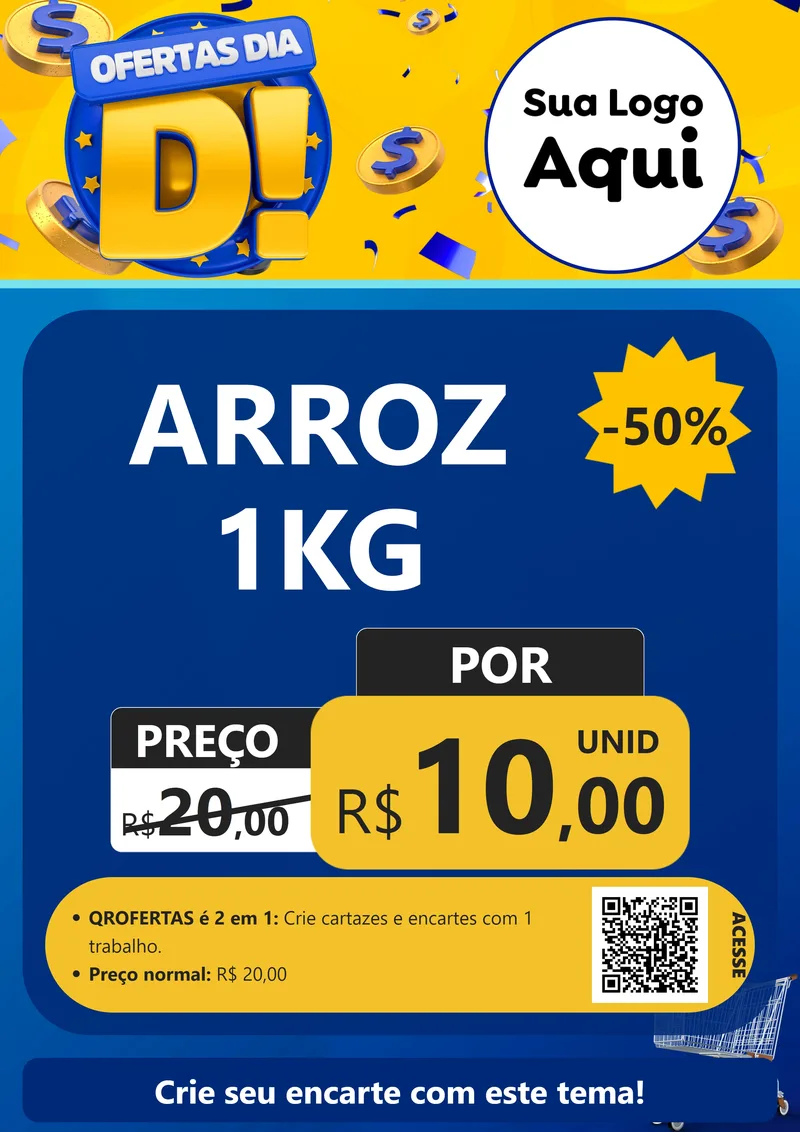 Modelo de Cartaz para Cartaz A4 Vertical com o tema Ofertas Dia D para Supermercado