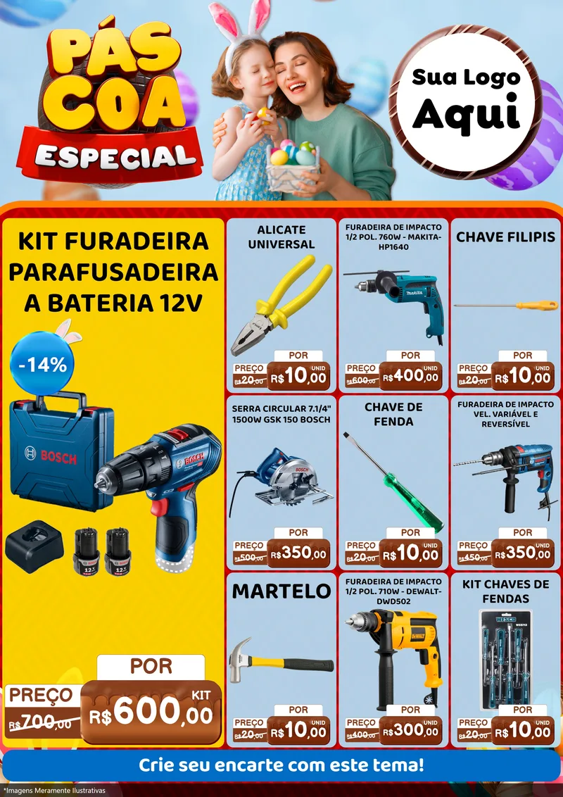 Modelo de Encarte para Encarte A4 Vertical com o tema Páscoa Especial para Maquinas e Ferramentas