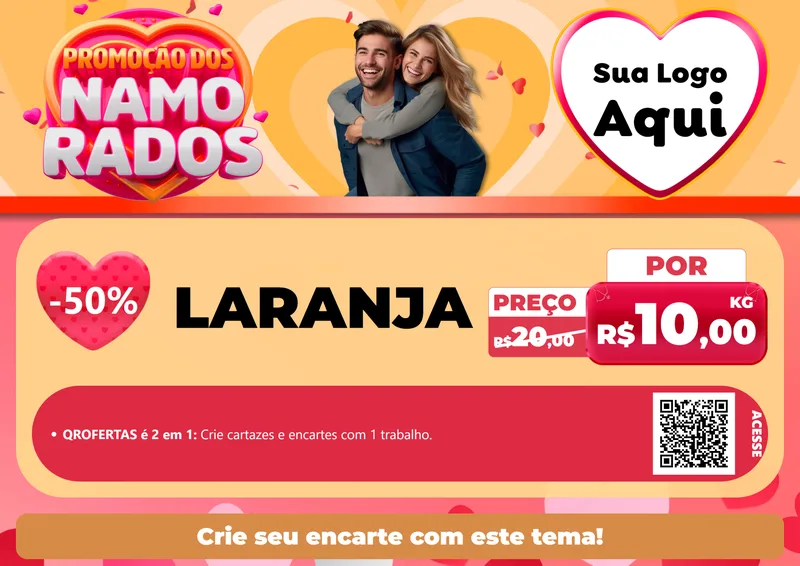 Modelo de Cartaz para Cartaz A4 Horizontal com o tema Promoção dos Namorados para Hortifrúti