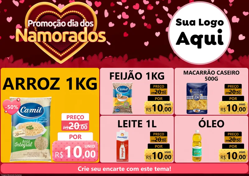 Modelo de Encarte para Encarte A4 Horizontal com o tema Promoção Dia Dos Namorados para Supermercado