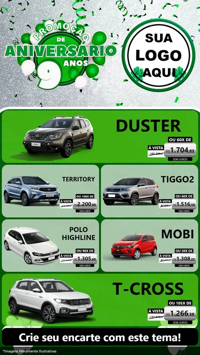 Modelo de TV para TV Vertical com o tema Promoção de Aniversário - 9 Anos para Concessionaria de Carros