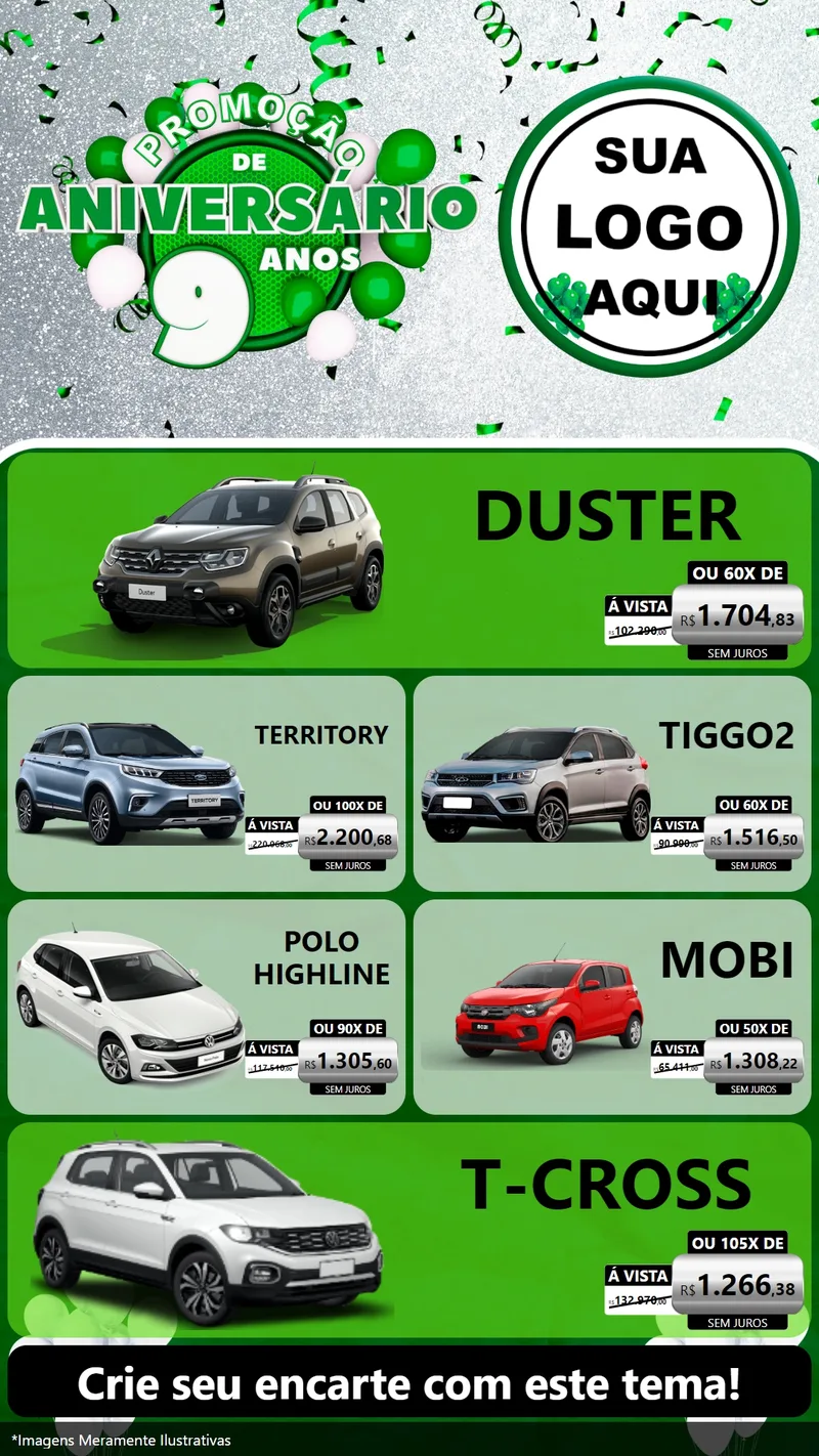 Modelo de TV para TV Vertical com o tema Promoção de Aniversário - 9 Anos para Concessionaria de Carros