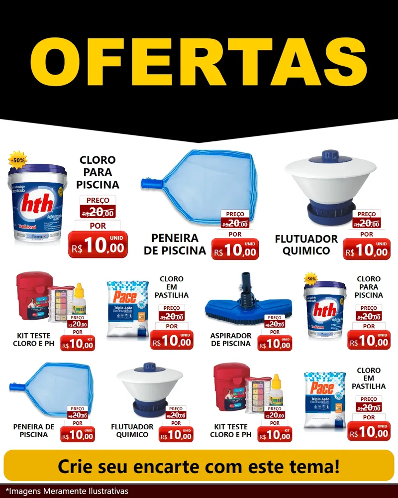 Modelo de Rede Social para Feed Instagram com o tema Ofertas Preto e Vermelho Cartaz para Produtos para Piscina
