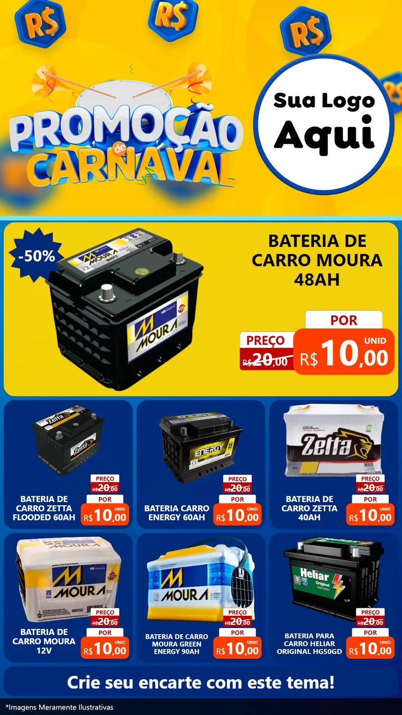 Modelo de Rede Social para Stories com o tema Promoção de Carnaval para Baterias Elétricas