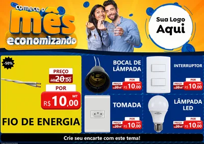 Modelo de Encarte para Encarte A4 Horizontal com o tema Comece O Mês Economizando para Materiais Elétricos