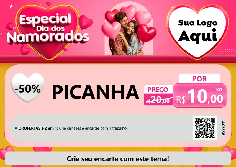 Modelo de Cartaz para Cartaz A4 Horizontal com o tema Especial Dia dos Namorados para Açougue