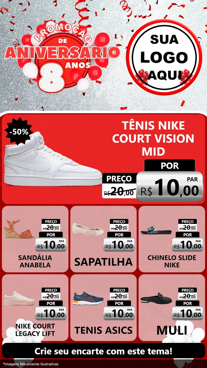 Modelo de Rede Social para Stories com o tema Promoção de Aniversário - 8 Anos para Calçados
