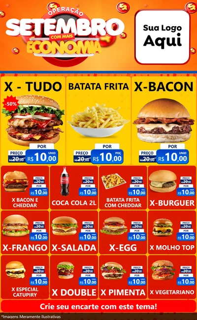 Modelo de Encarte para Encarte Grande com o tema Operação Setembro Com Muita Economia para Hamburgueria