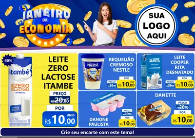 Modelo de Encarte para Encarte A4 Horizontal com o tema Janeiro da Economia para Frios e Laticínios