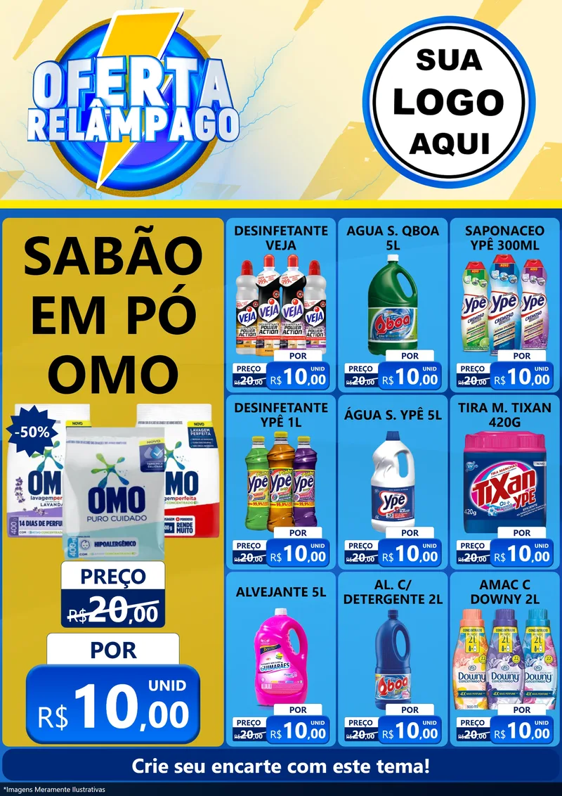 Modelo de Encarte para Encarte A4 Vertical com o tema Oferta Relâmpago para Produtos de Limpeza