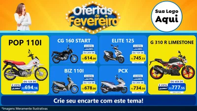 Modelo de TV para TV Horizontal com o tema Ofertas de Fevereiro para Concessionaria de Motos