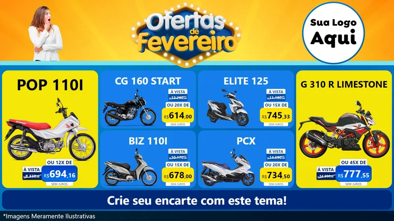 Modelo de TV para TV Horizontal com o tema Ofertas de Fevereiro para Concessionaria de Motos