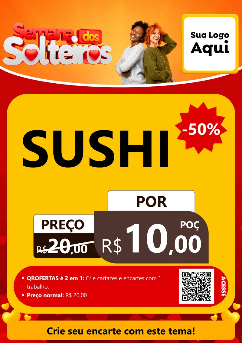 Modelo de Cartaz para Cartaz A4 Vertical com o tema Semana dos Solteiros para Comida japonesa