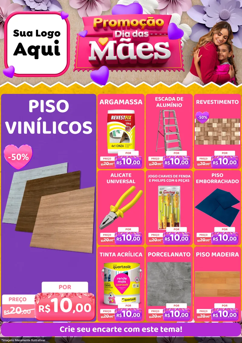 Modelo de Encarte para Encarte A4 Vertical com o tema Promoção Dia das Mães para Material para Construção