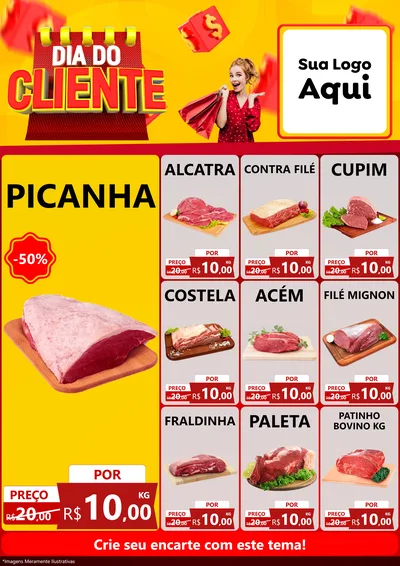 Modelo de Encarte para Encarte A4 Vertical com o tema Dia do Cliente para Açougue