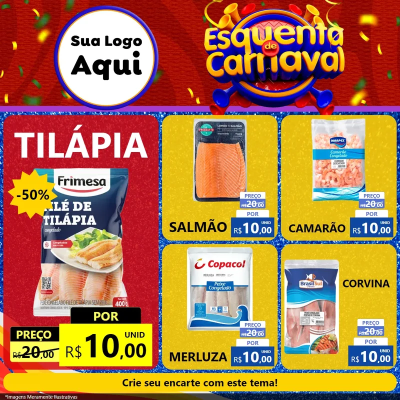 Modelo de Rede Social para Feed Facebook com o tema Esquenta de Carnaval para Peixaria