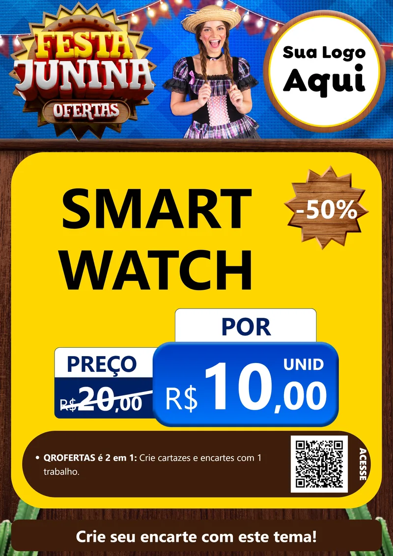 Modelo de Cartaz para Cartaz A4 Vertical com o tema Festa Junina Ofertas para Informática