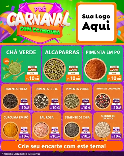 Modelo de Rede Social para Feed Instagram com o tema Pré-Carnaval Com Economia para Produtos Naturais