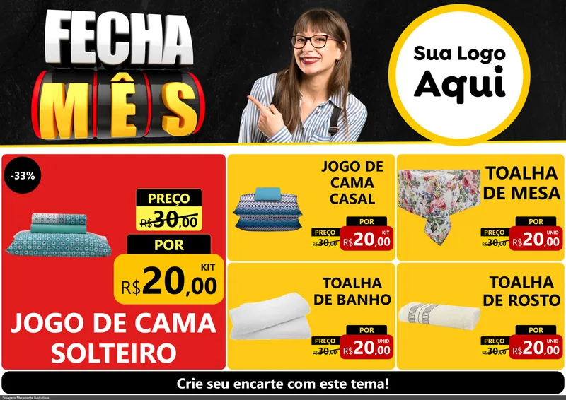 Modelo de Encarte para Encarte A4 Horizontal com o tema Fecha Mês para Cama, Mesa e Banho