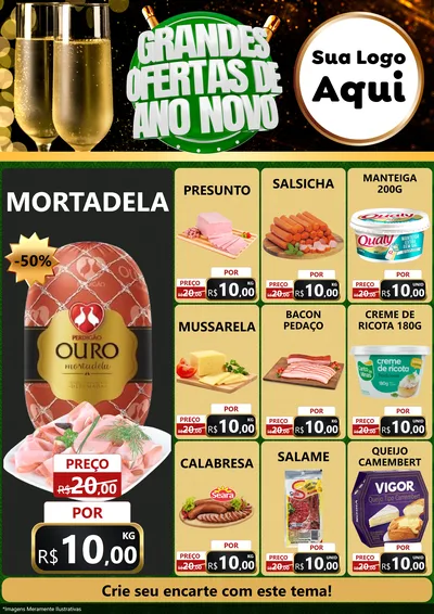 Modelo de Encarte para Encarte A4 Vertical com o tema Grandes Ofertas de Ano Novo para Frios e Laticínios