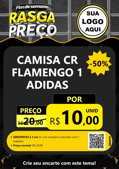 Modelo de Cartaz para Cartaz A4 Vertical com o tema Fim de Semana Rasga Preço para Roupas e acessórios
