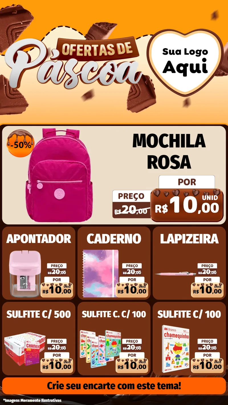 Modelo de Rede Social para Stories com o tema Ofertas de Páscoa para Papelaria