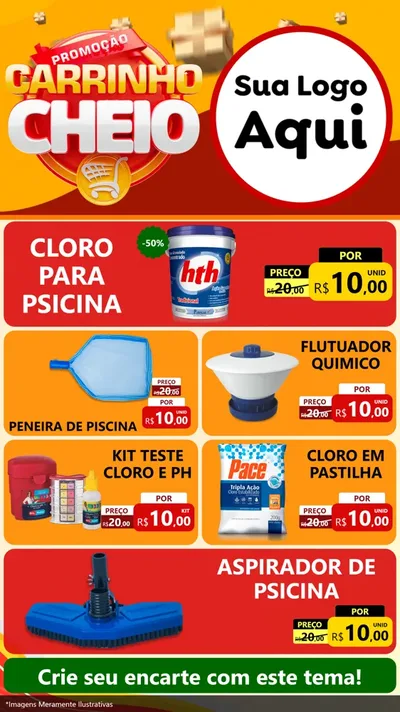 Modelo de TV para TV Vertical com o tema Promoção carrinho cheio para Produtos para Piscina