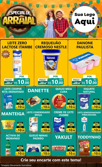 Modelo de Encarte para Encarte Grande com o tema Especial De Arraial para Frios e Laticínios