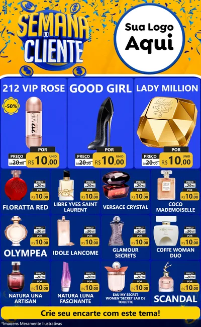 Modelo de Encarte para Encarte Grande com o tema Semana do Cliente para Perfumes