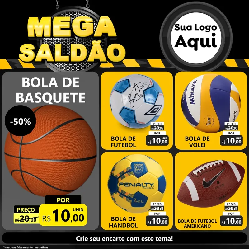 Modelo de Rede Social para Feed Facebook com o tema Mega Saldão para Artigos Esportivos