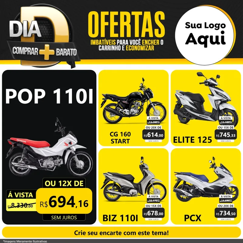 Modelo de Rede Social para Feed Facebook com o tema Dia D Mais Economia para Concessionaria de Motos