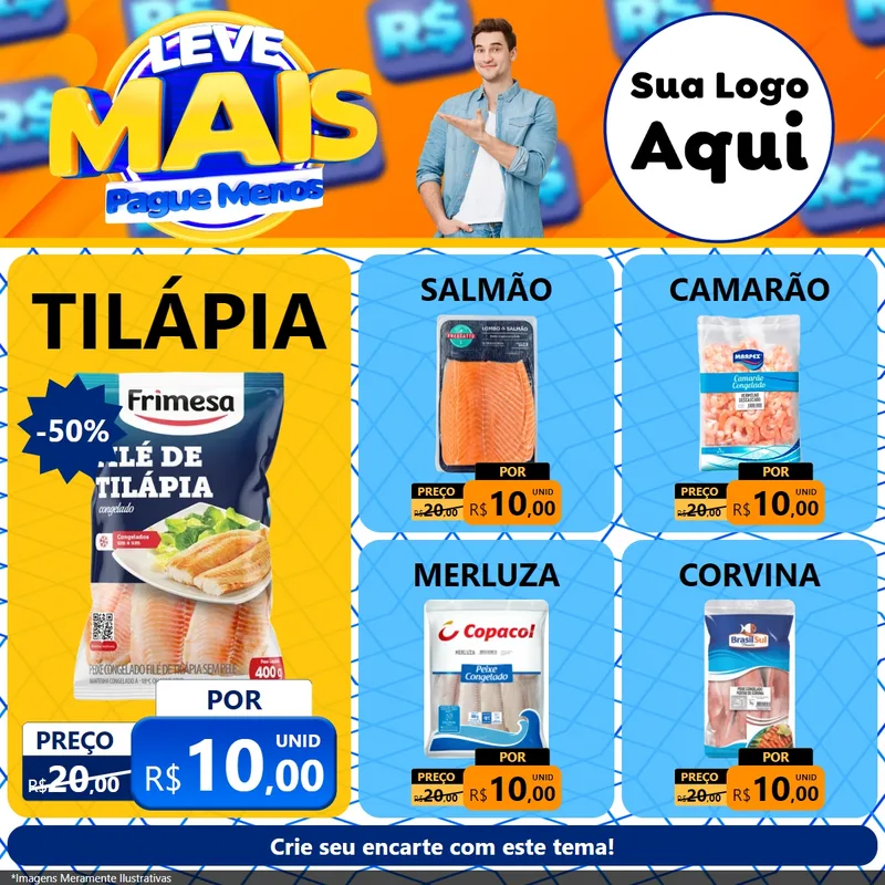 Modelo de Rede Social para Feed Facebook com o tema Leve Mais, Pague Menos para Peixaria