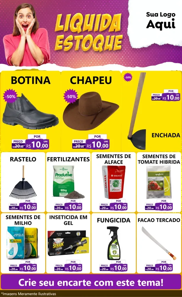Modelo de Encarte para Encarte Grande com o tema Liquida estoque para Agropecuária