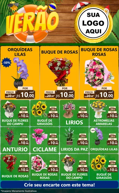 Modelo de Encarte para Encarte Grande com o tema Verão para Floricultura e jardim