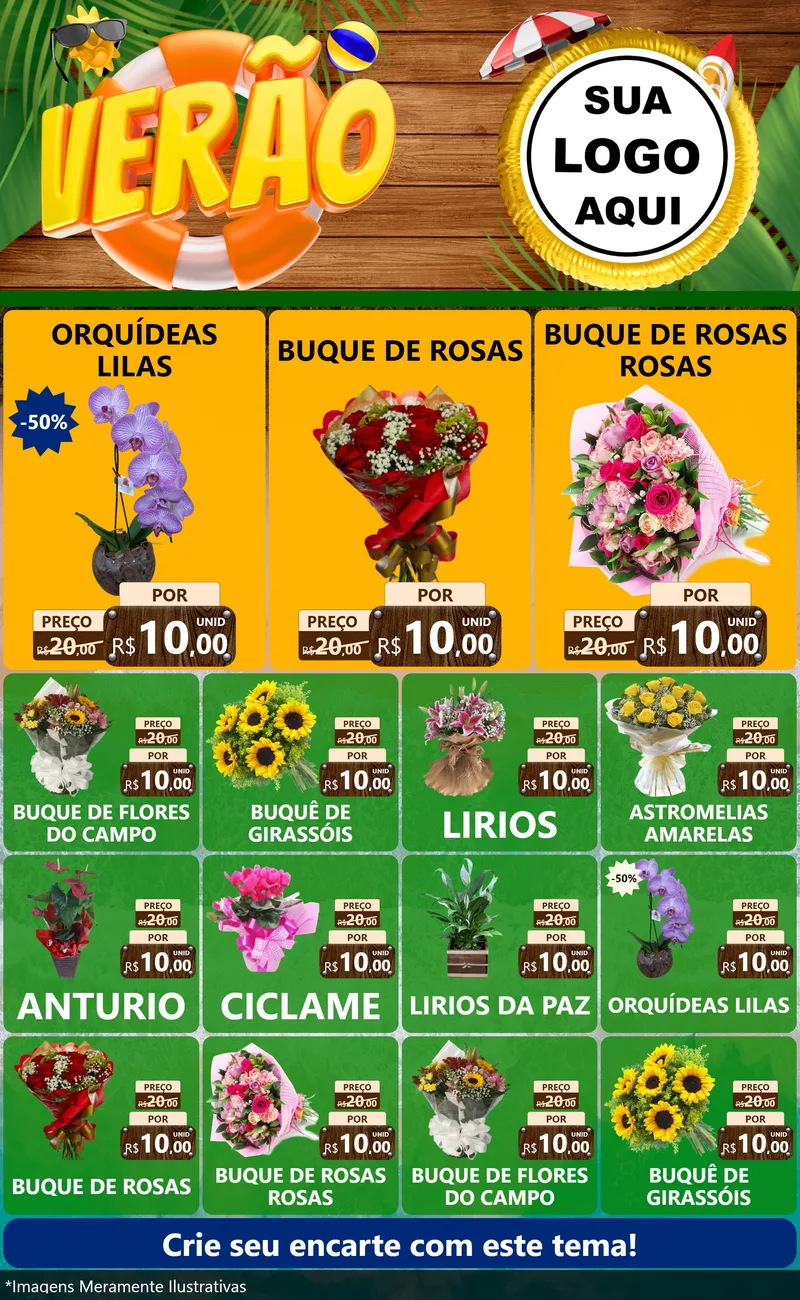 Modelo de Encarte para Encarte Grande com o tema Verão para Floricultura e jardim